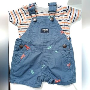 OshKosh B'gosh Blue and Orange Baby Dinosaur Overalls Outfit 3 Months